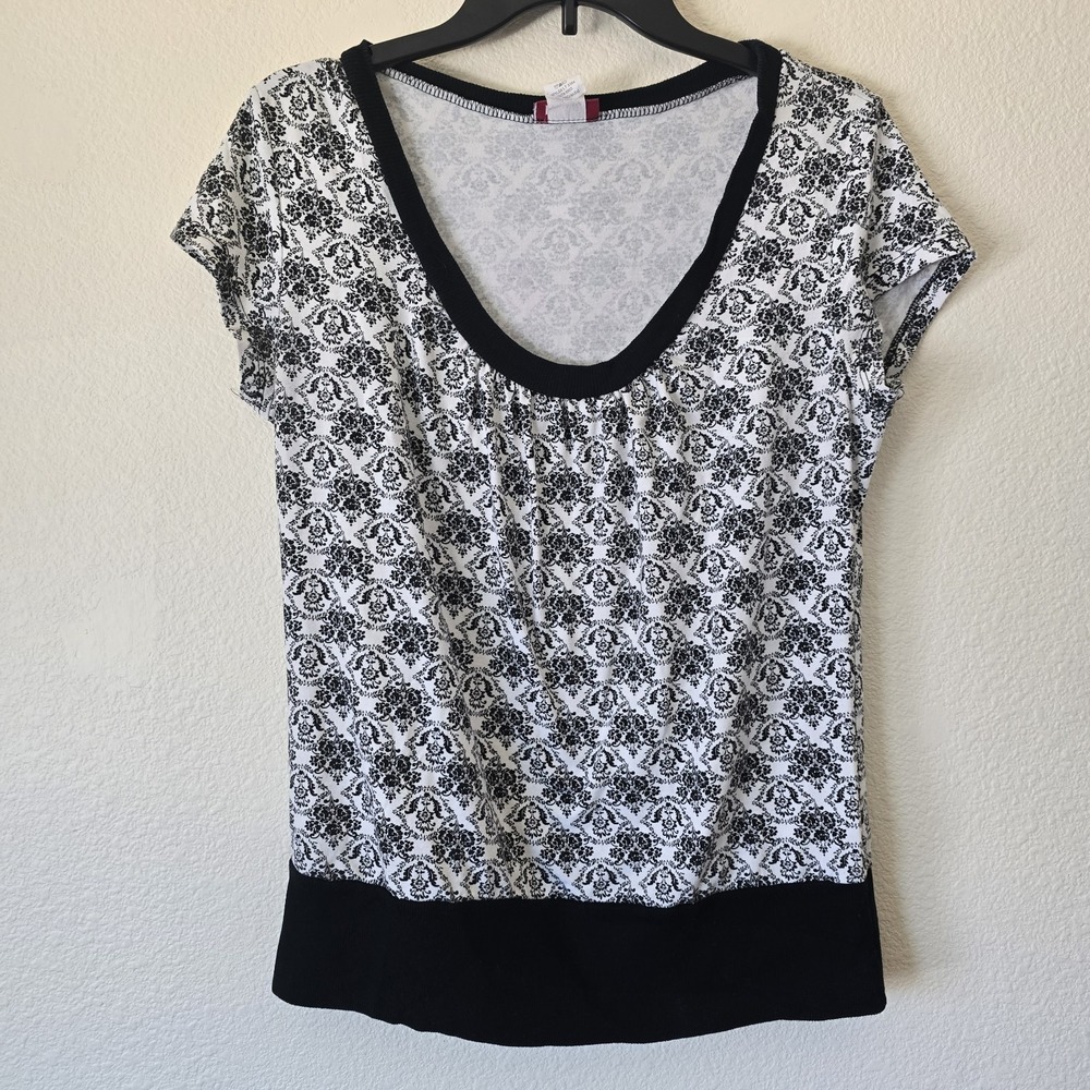 Libian Rib Knit Floral Blouse Top Women's Sz 2XL Y2k 90s‎ Scoop Neck USA Made